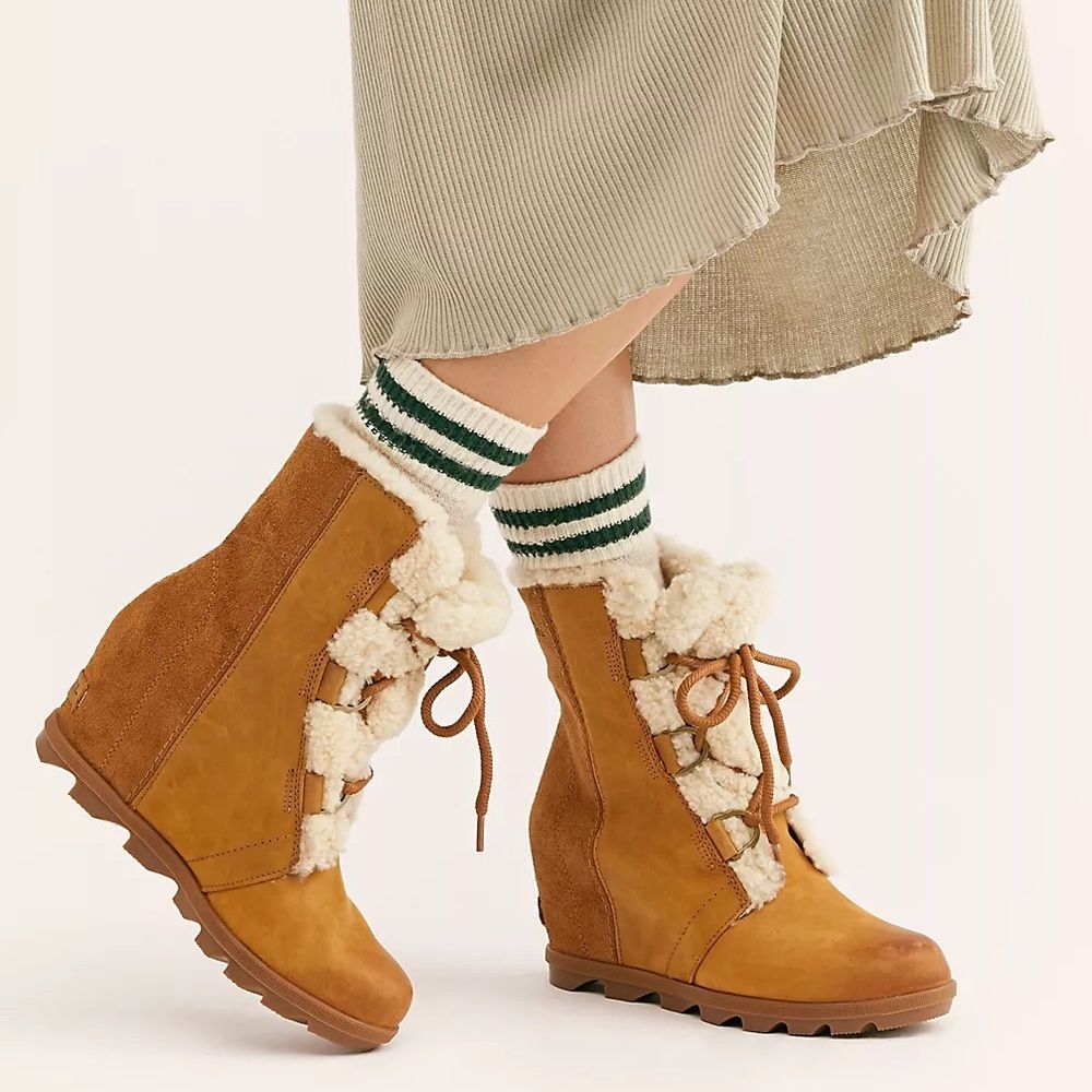 SOREL Joan Of Arctic II Shearling Suede Wedge Ankle Boots